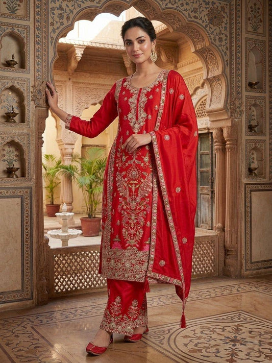 Chinnon Silk Embroidered Plazzo Set