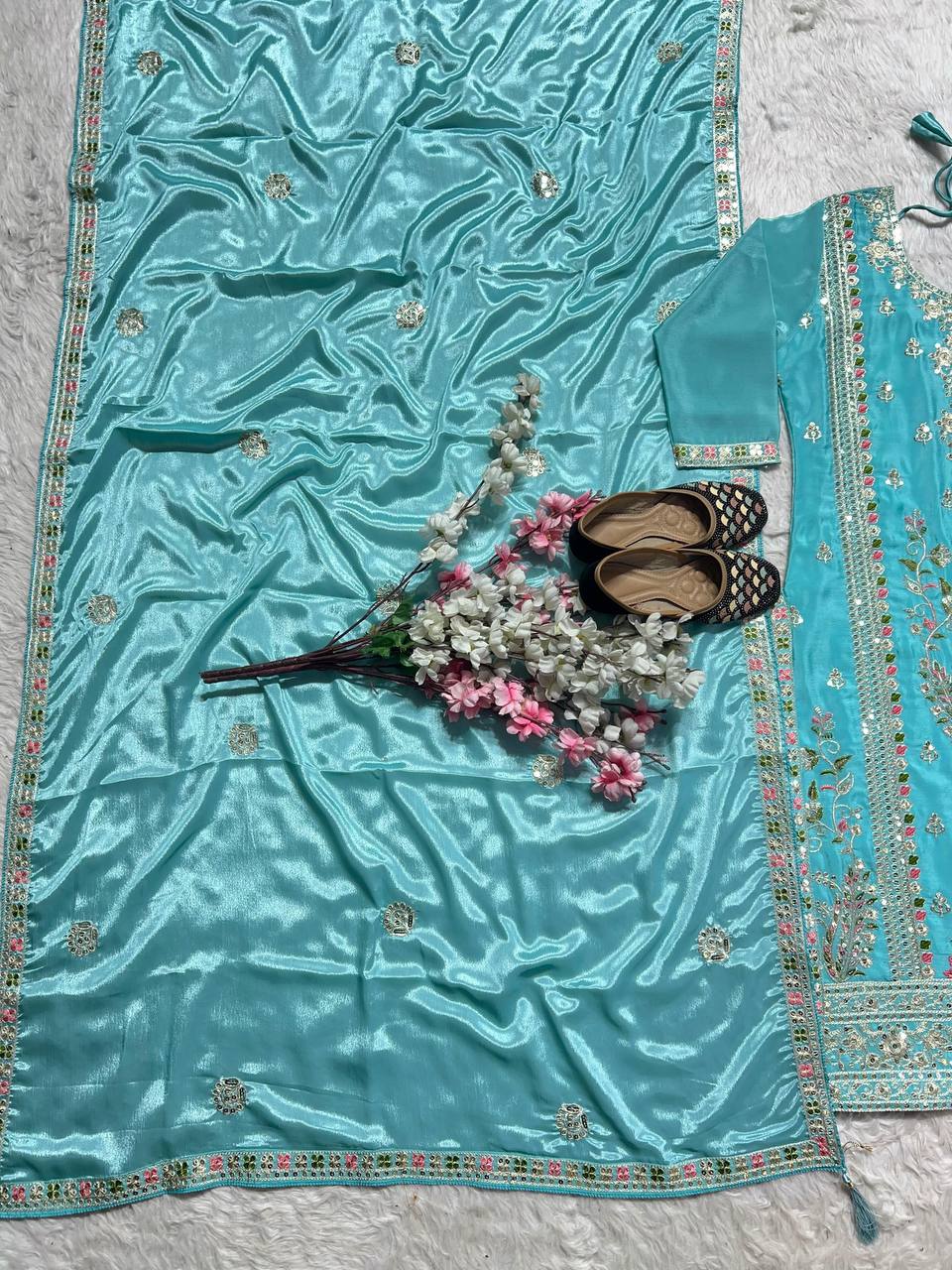 Chinnon Silk Embroidered Plazzo Set