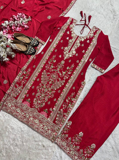 Chinnon Silk Embroidered Plazzo Set
