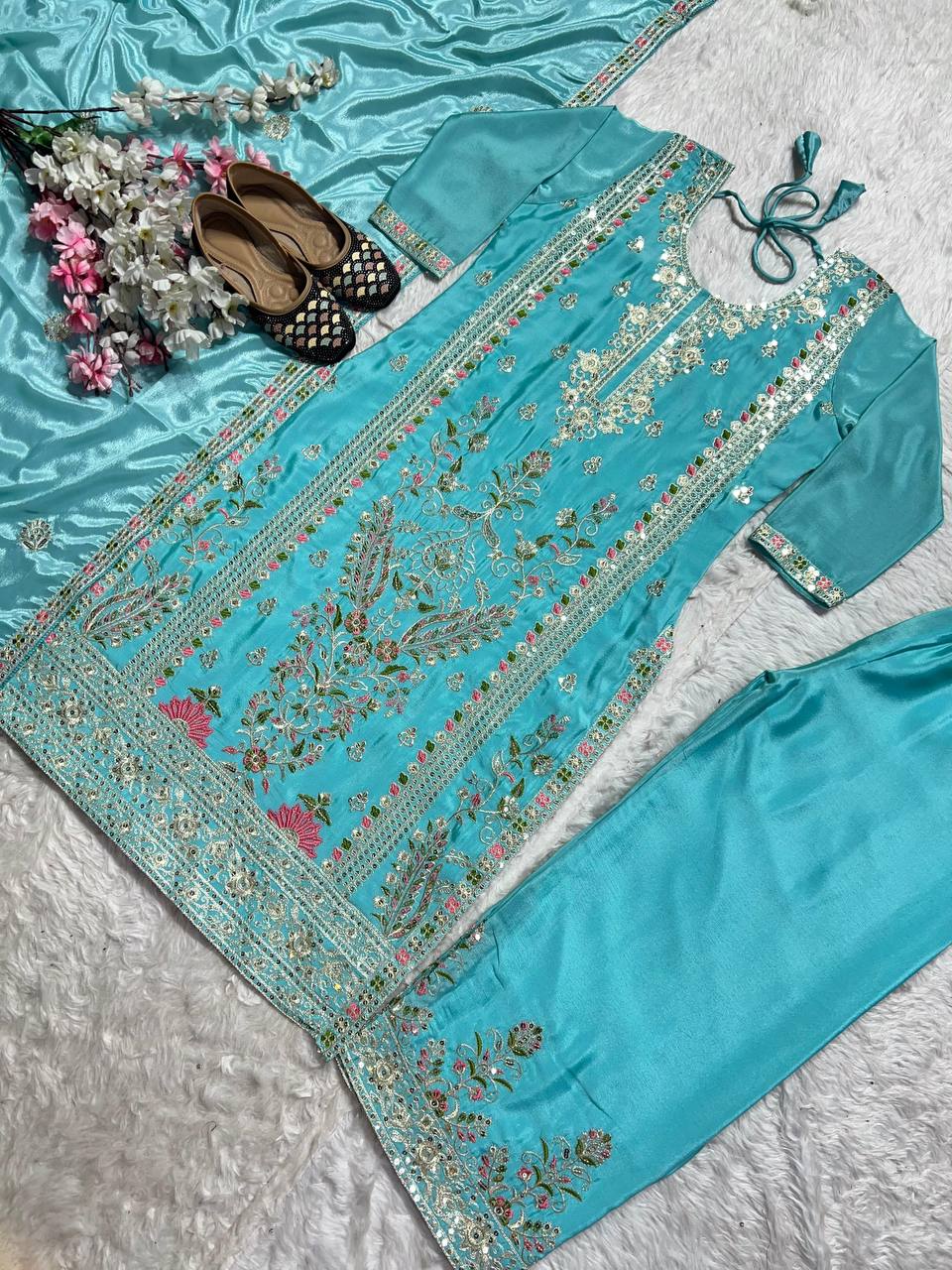 Chinnon Silk Embroidered Plazzo Set