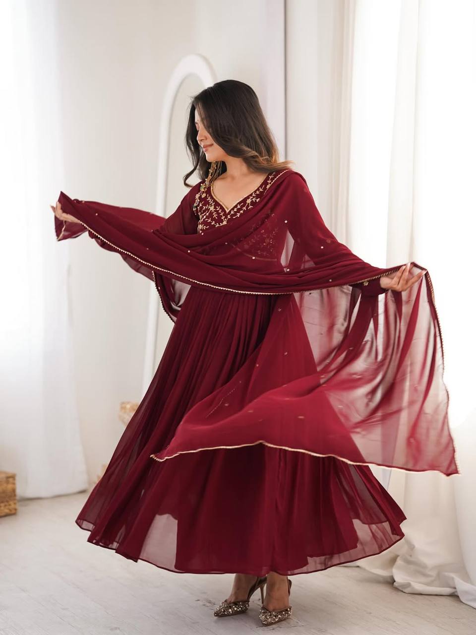 Faux Georgette Handwork Gown Set