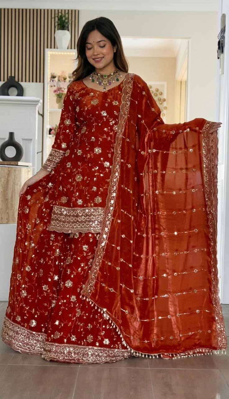 Frendy Silk Zari Embroidered Plazzo Set