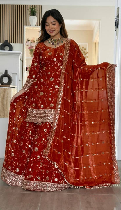 Frendy Silk Zari Embroidered Plazzo Set