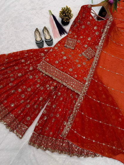 Frendy Silk Zari Embroidered Plazzo Set