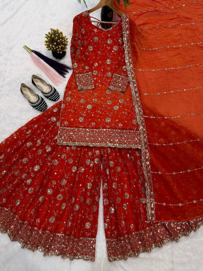 Frendy Silk Zari Embroidered Plazzo Set