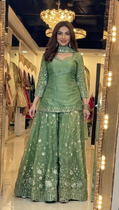 Frendy Silk Zari Plazzo Set