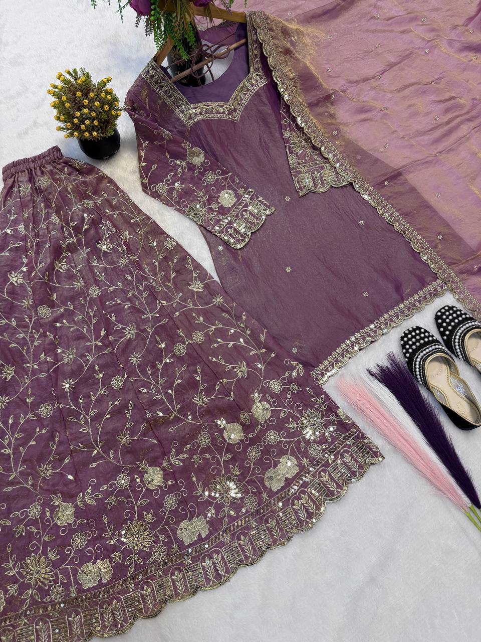 Frendy Silk Zari Plazzo Set