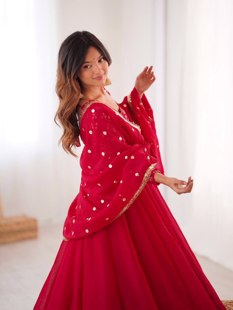 Crunchy Silk Flared Gown Set