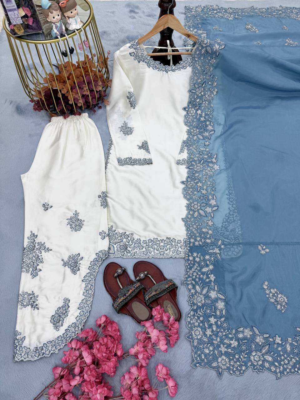 Roman Glass Sequins Plazzo Set