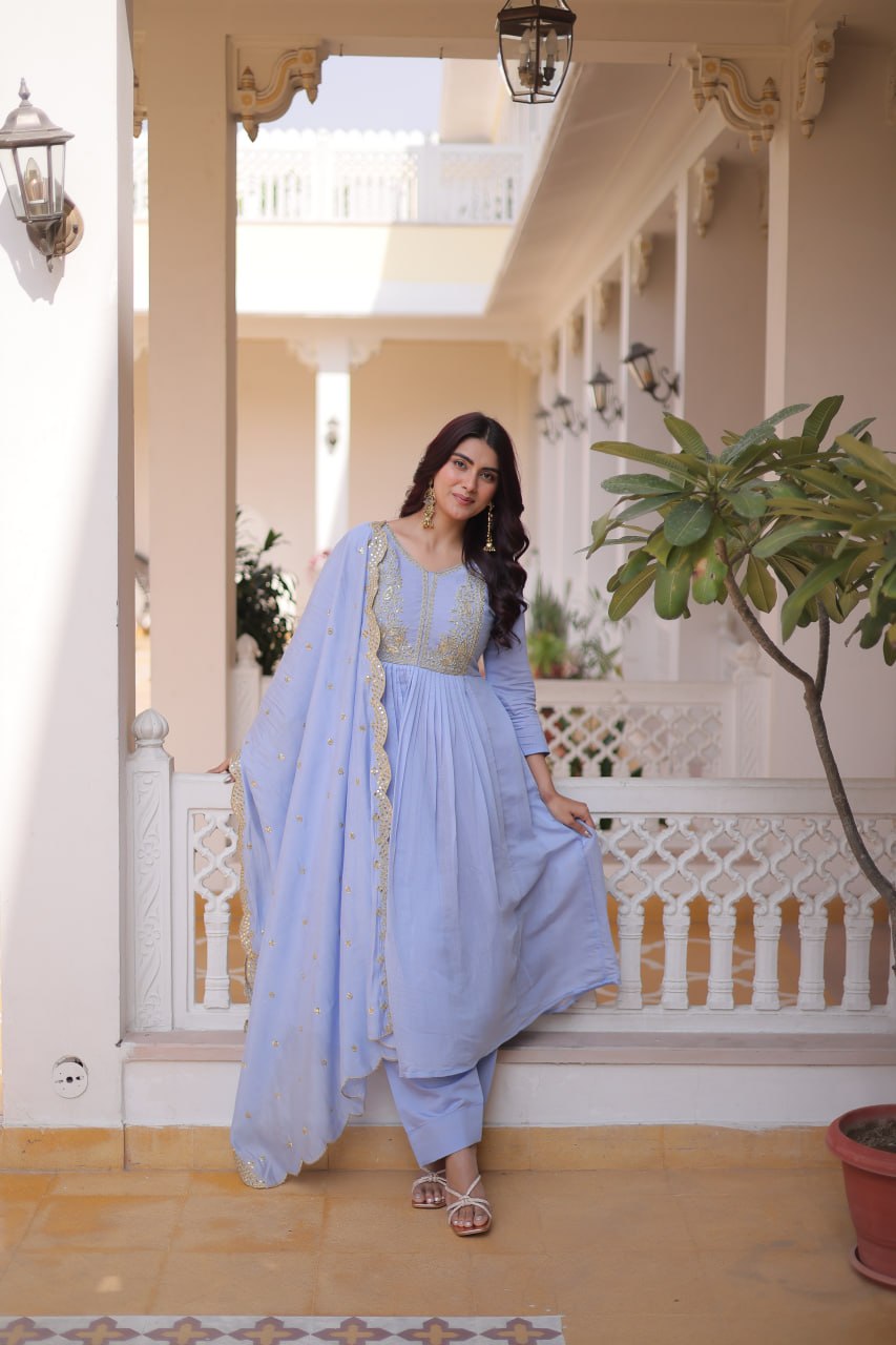 Mal Chanderi Embroidered Gown Set