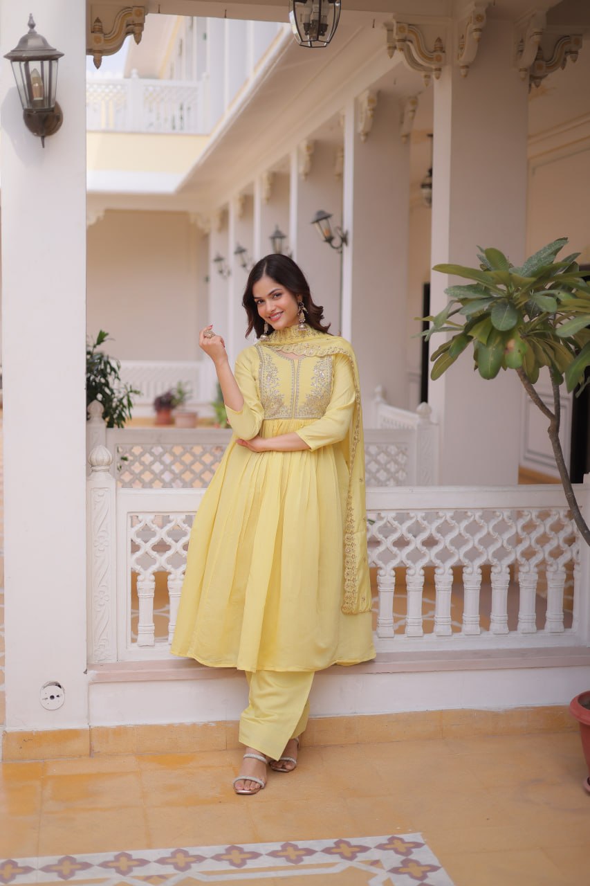 Mal Chanderi Embroidered Gown Set