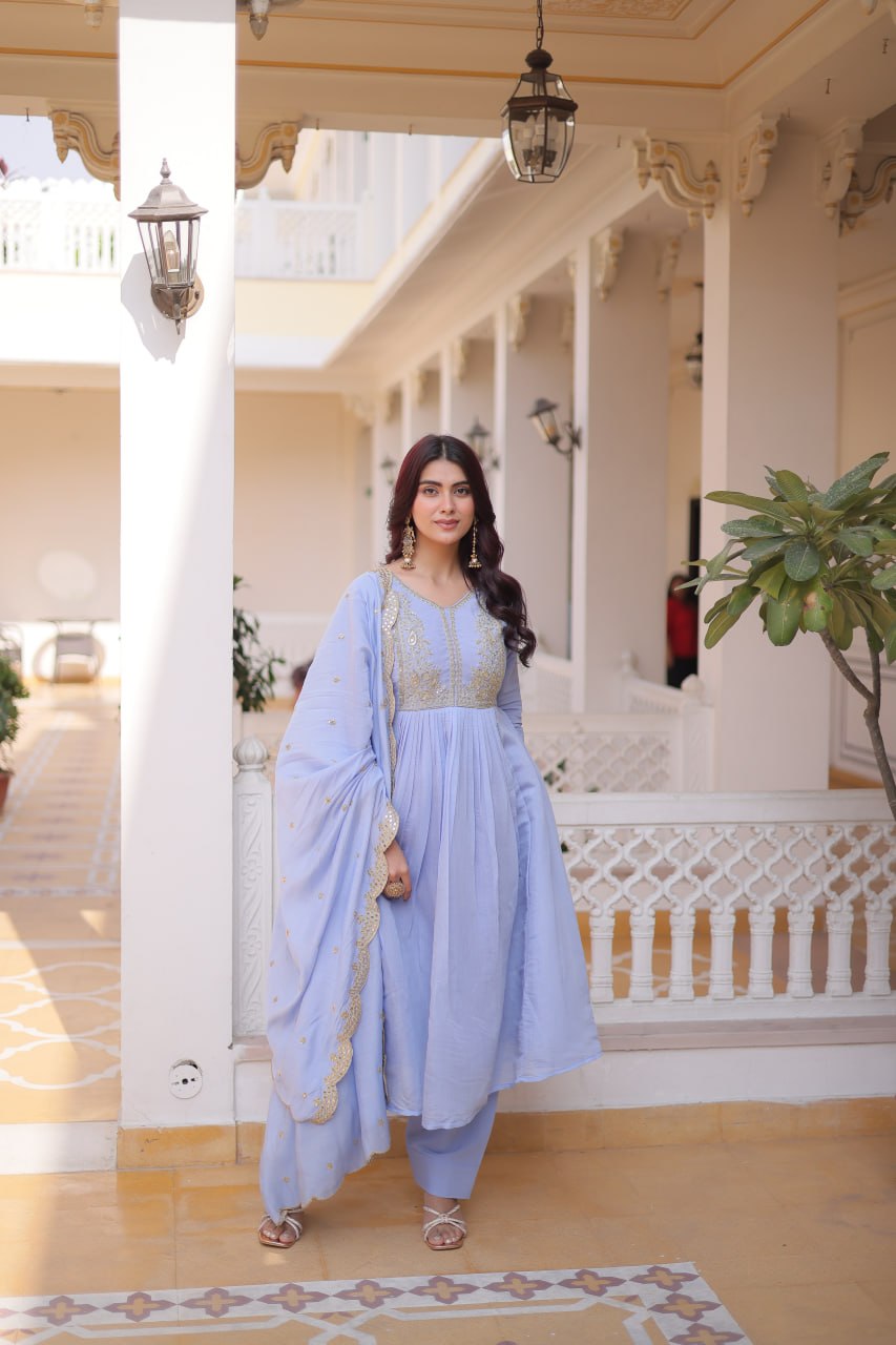 Mal Chanderi Embroidered Gown Set
