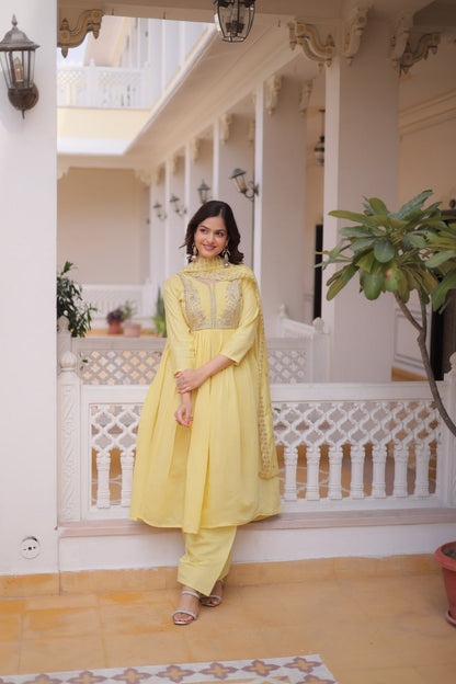 Mal Chanderi Embroidered Gown Set