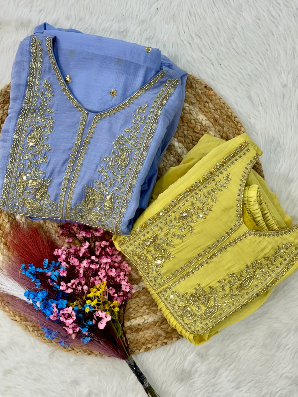 Mal Chanderi Embroidered Gown Set