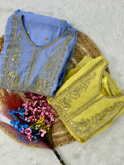 Mal Chanderi Embroidered Gown Set