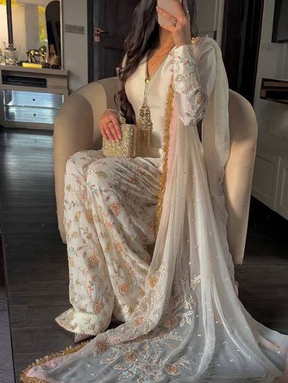 Glass Satin Sequins Farshi Set