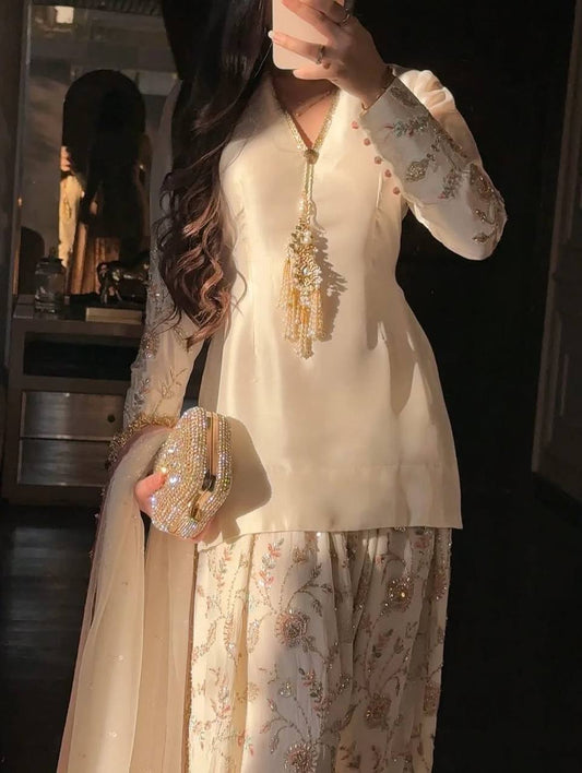 Glass Satin Sequins Farshi Set