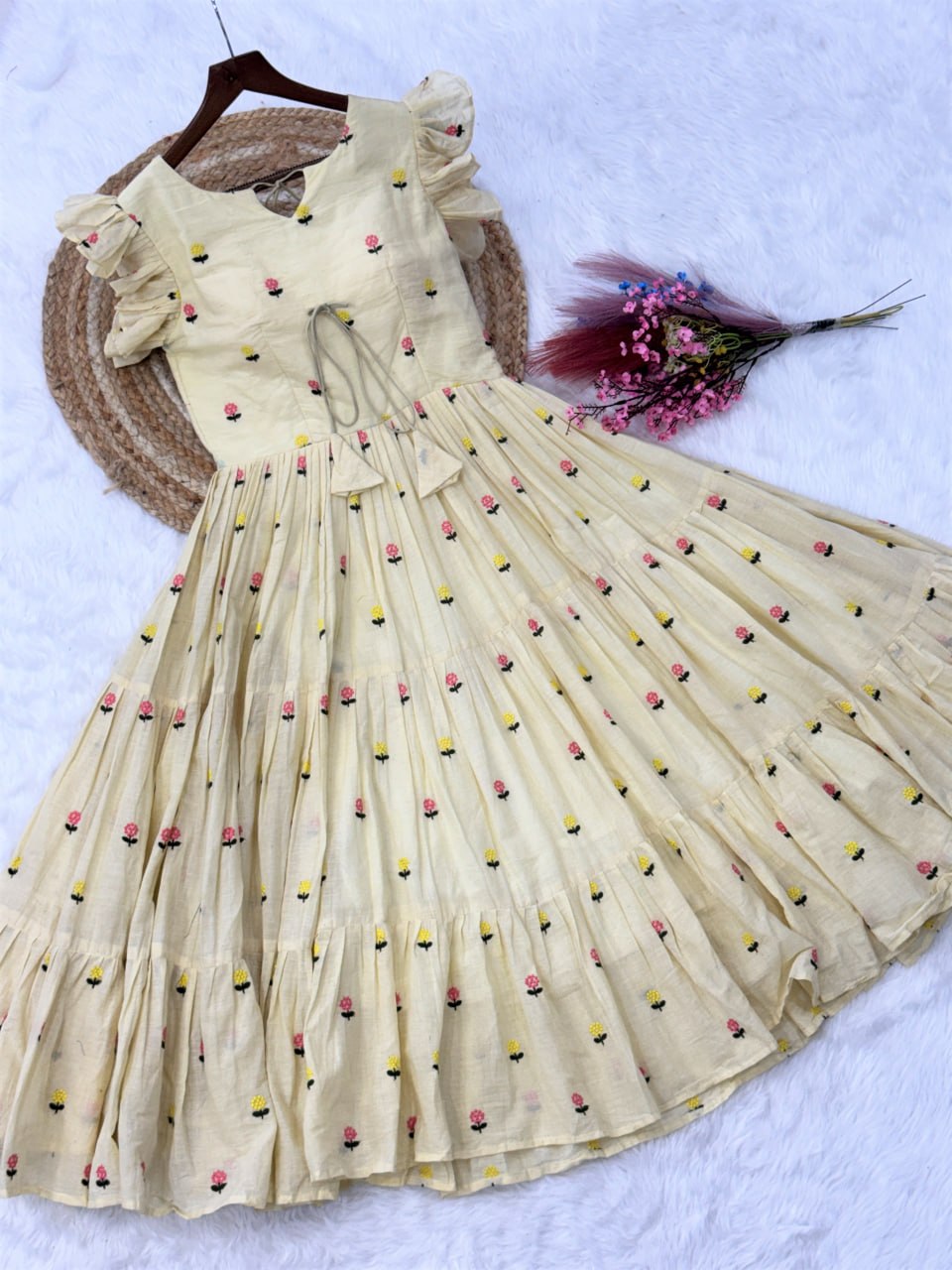 Cotton Embroidered Flared Kurti