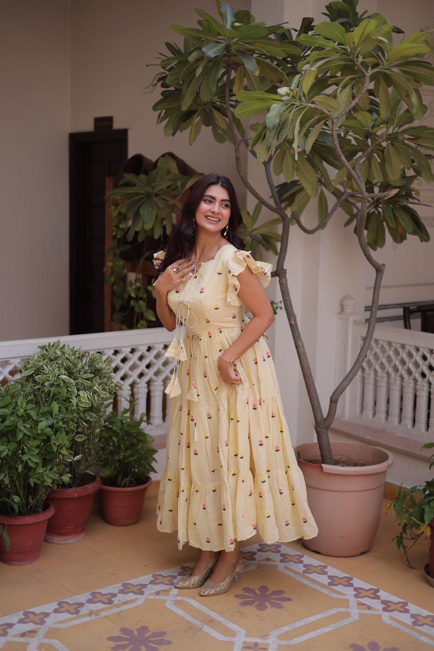 Cotton Embroidered Flared Kurti