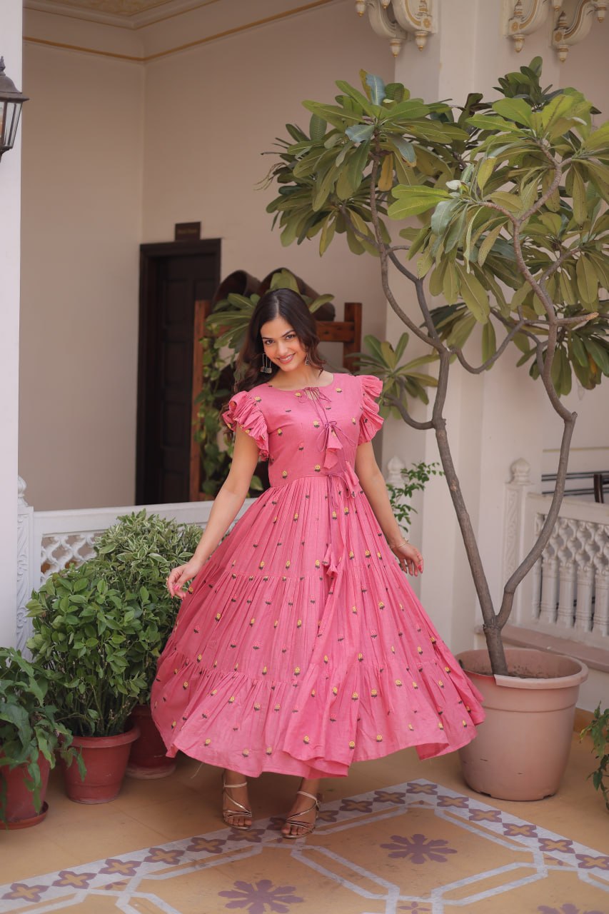 Cotton Embroidered Flared Kurti
