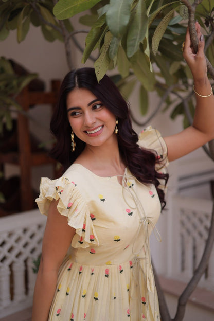 Cotton Embroidered Flared Kurti
