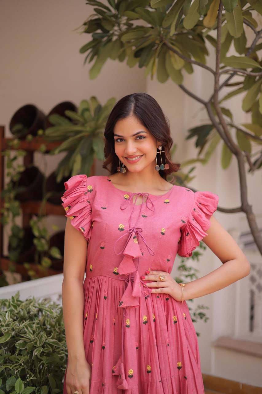 Cotton Embroidered Flared Kurti