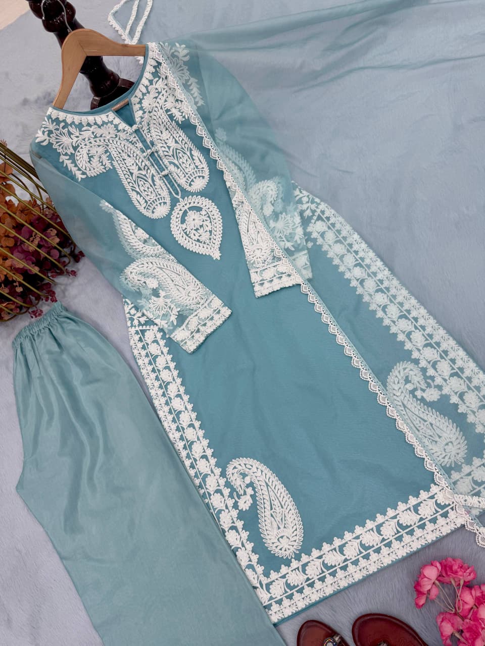 Organza Embroidered Plazzo Set
