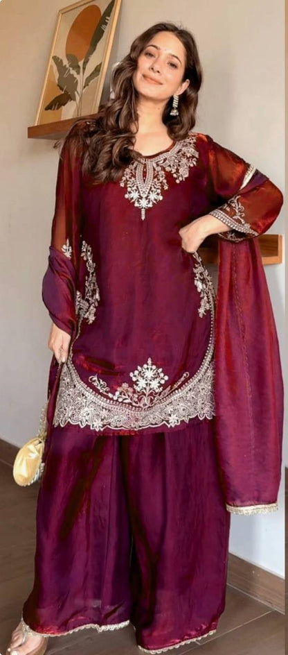 Fendy Silk Sequins Plazzo Set