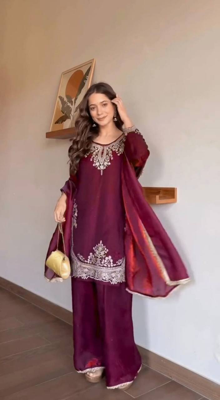 Fendy Silk Sequins Plazzo Set