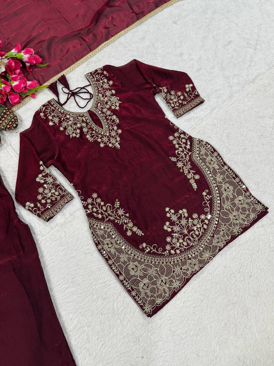 Fendy Silk Sequins Plazzo Set