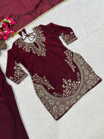 Fendy Silk Sequins Plazzo Set