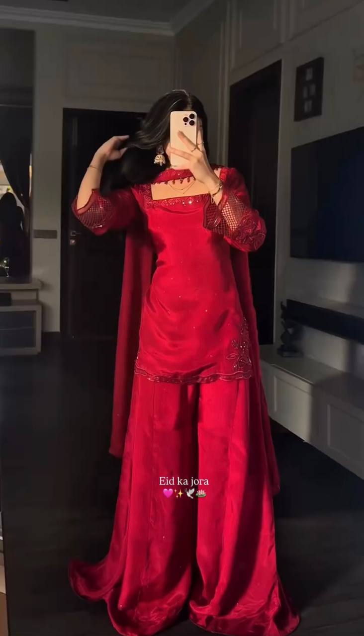 Crepe Silk Handwork Sharara Set