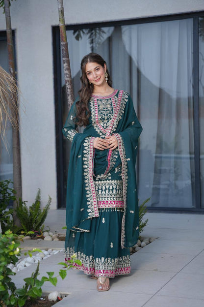 Fox Georgette Embroidered Plazzo Set