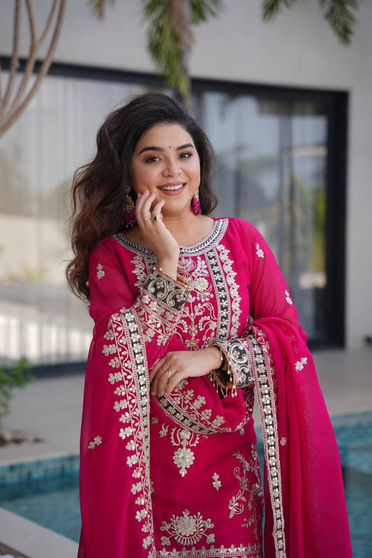 Fox Georgette Embroidered Plazzo Set