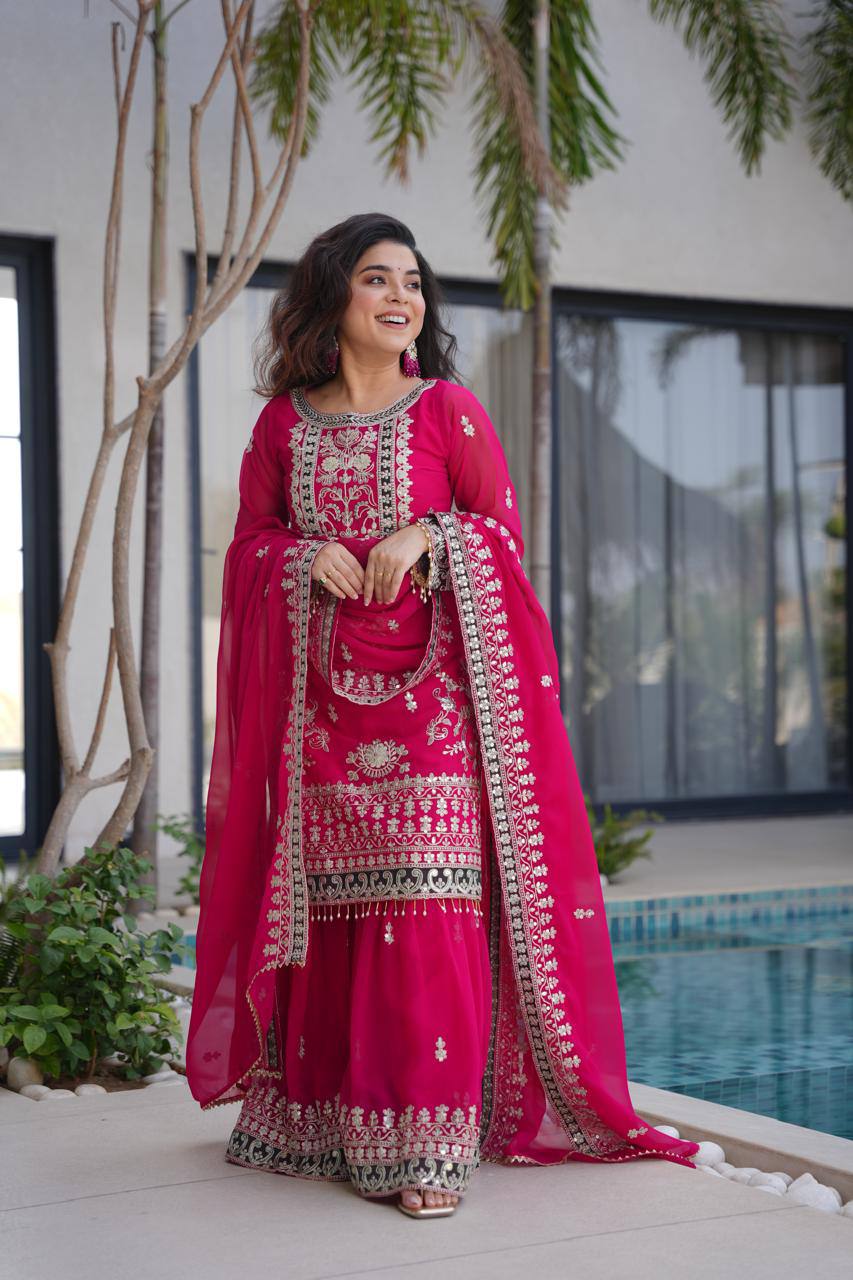 Fox Georgette Embroidered Plazzo Set