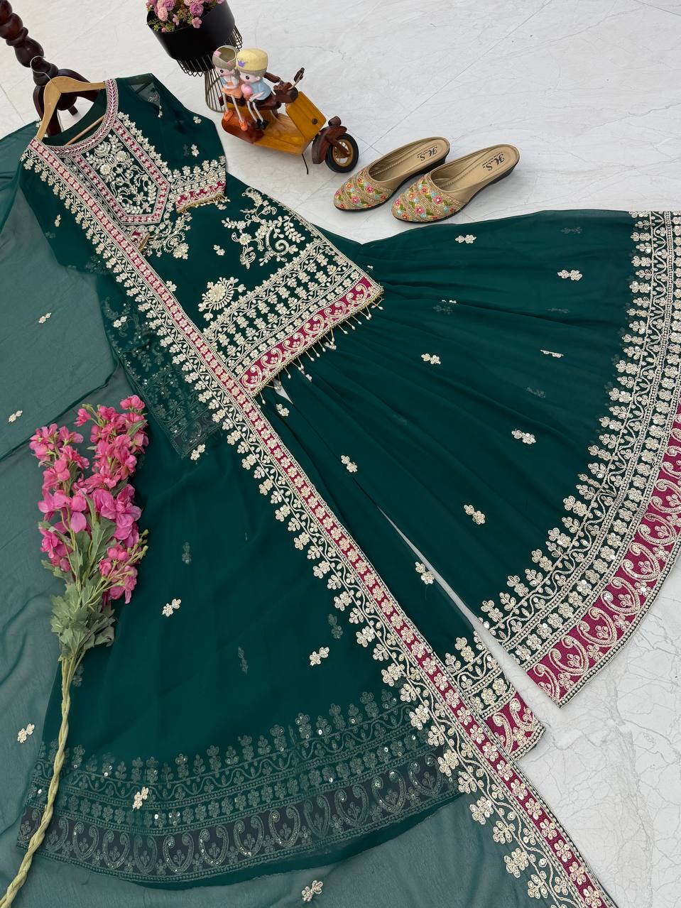 Fox Georgette Embroidered Plazzo Set
