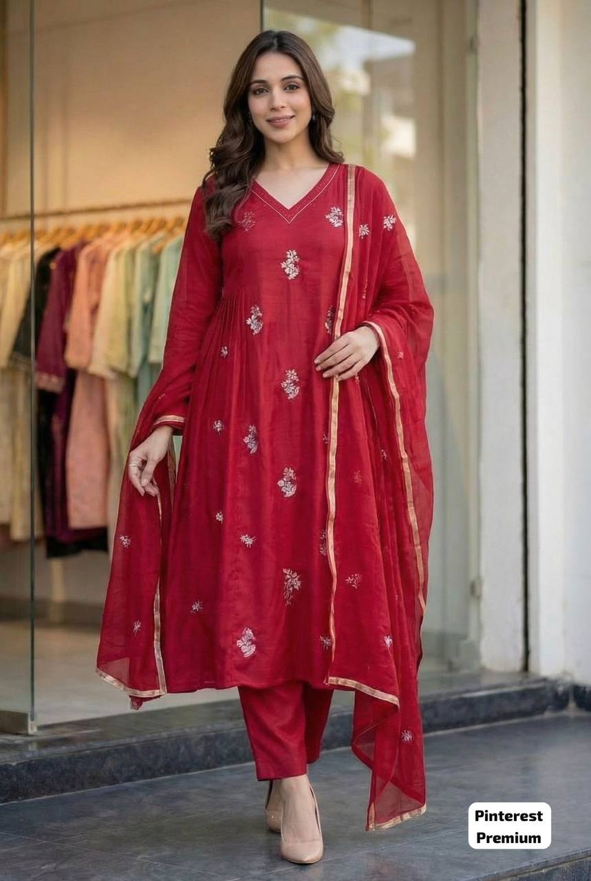 Silk Embroidered Anarkali Set