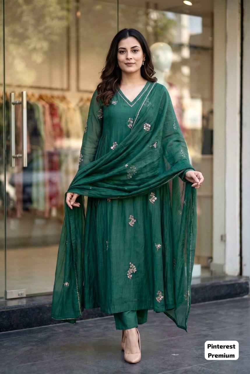 Silk Embroidered Anarkali Set