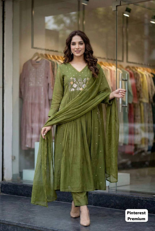 Silk Embroidered Anarkali Set