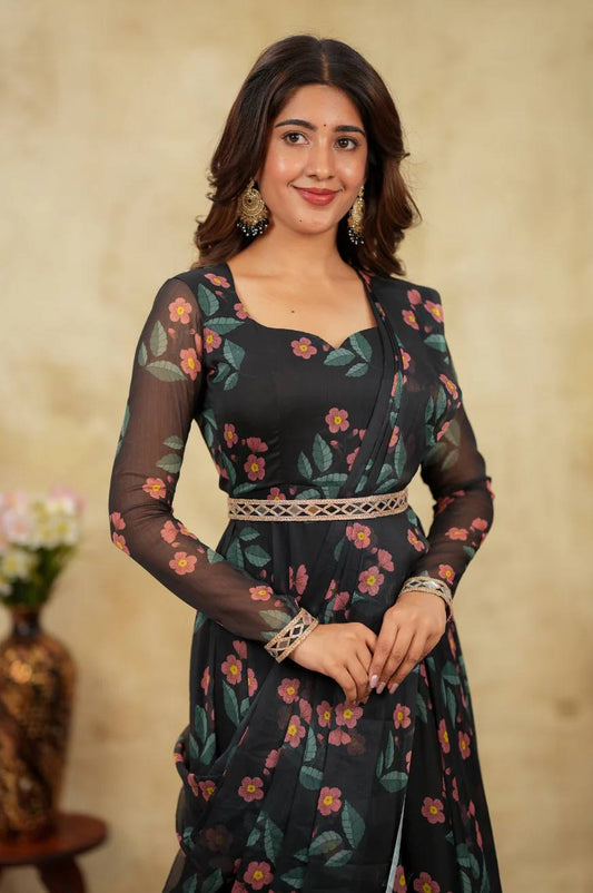 Alfino Chiffon Draped Gown