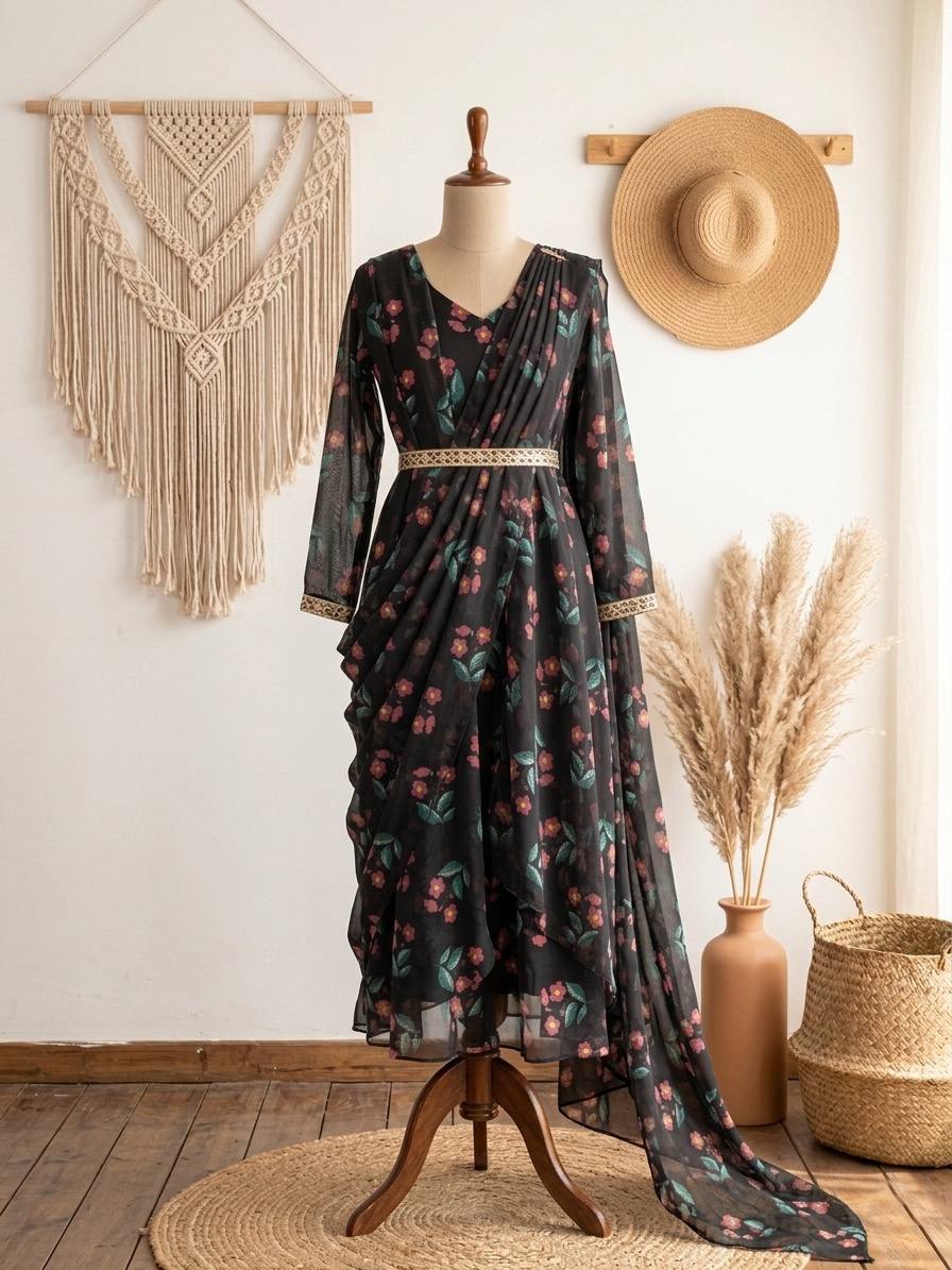 Alfino Chiffon Draped Gown