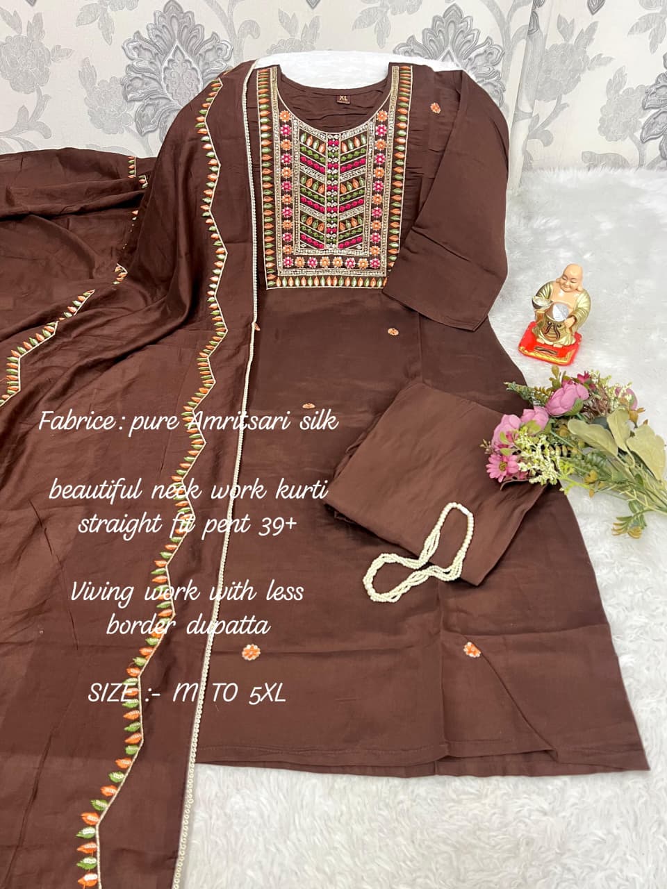 Muslin Silk Pearl Work Suit Set