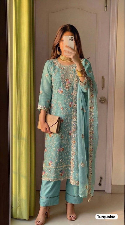Organza Silk Embroidered Suit Set