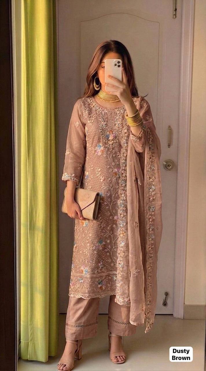 Organza Silk Embroidered Suit Set