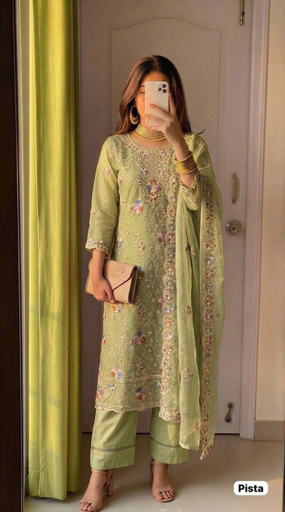 Organza Silk Embroidered Suit Set