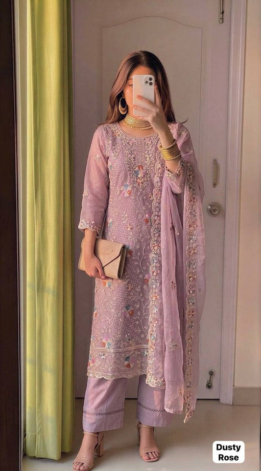 Organza Silk Embroidered Suit Set