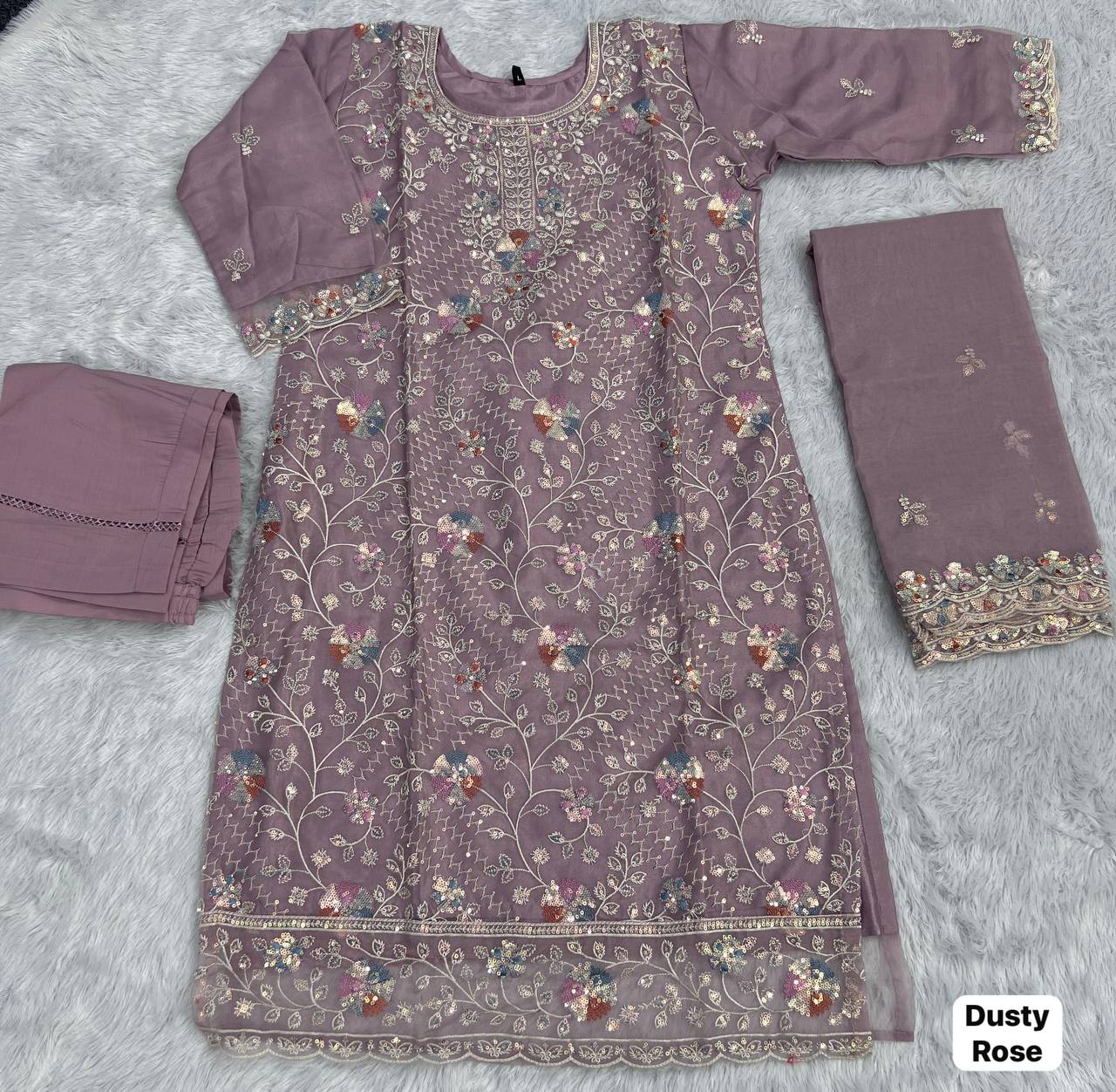 Organza Silk Embroidered Suit Set