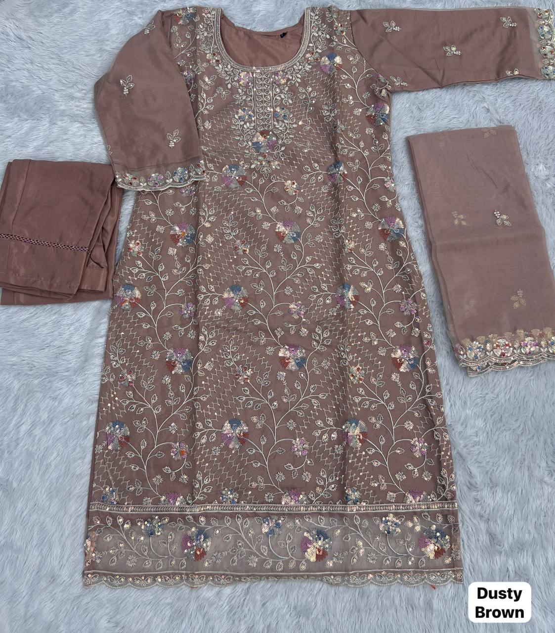 Organza Silk Embroidered Suit Set