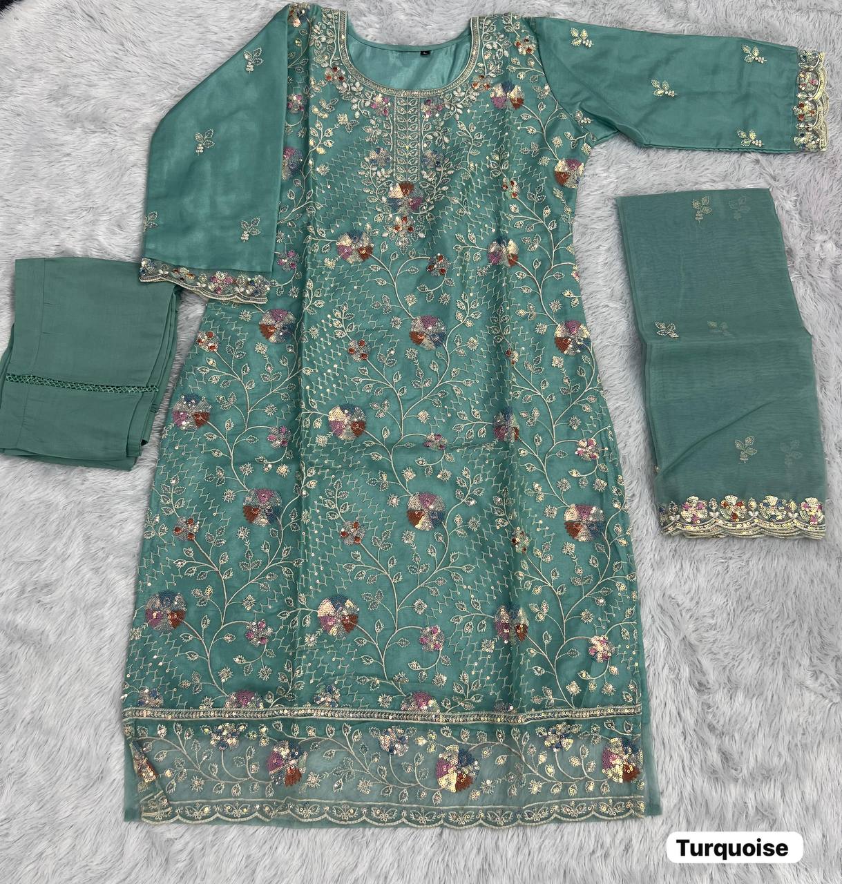 Organza Silk Embroidered Suit Set