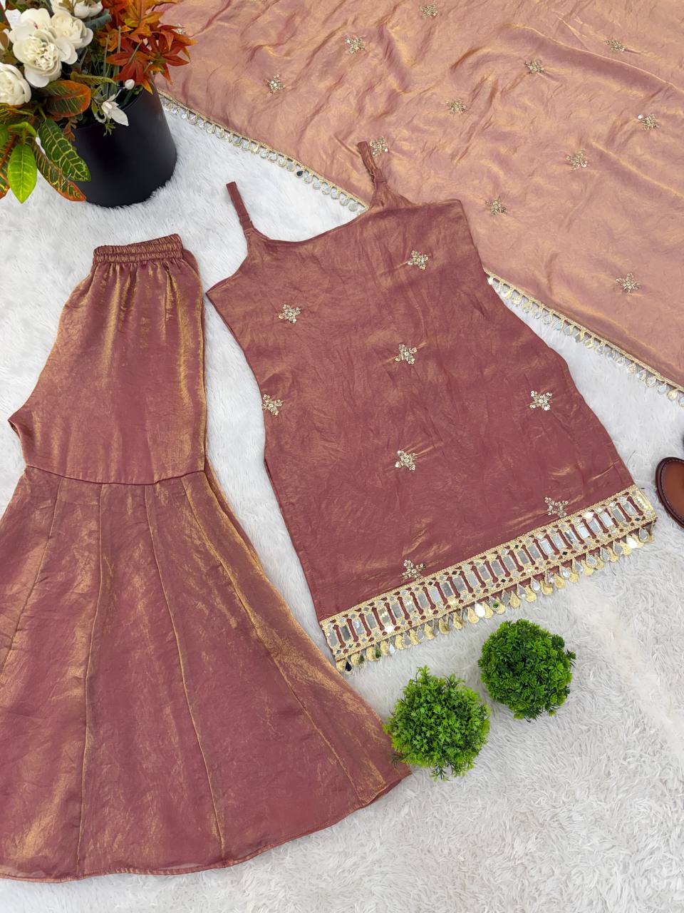 Fendy Silk Mirror Work Sharara Set